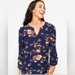 FUN 2 FUN KENMORE Women's Size Small Split V-neck Pullover 3/4 Sleeve